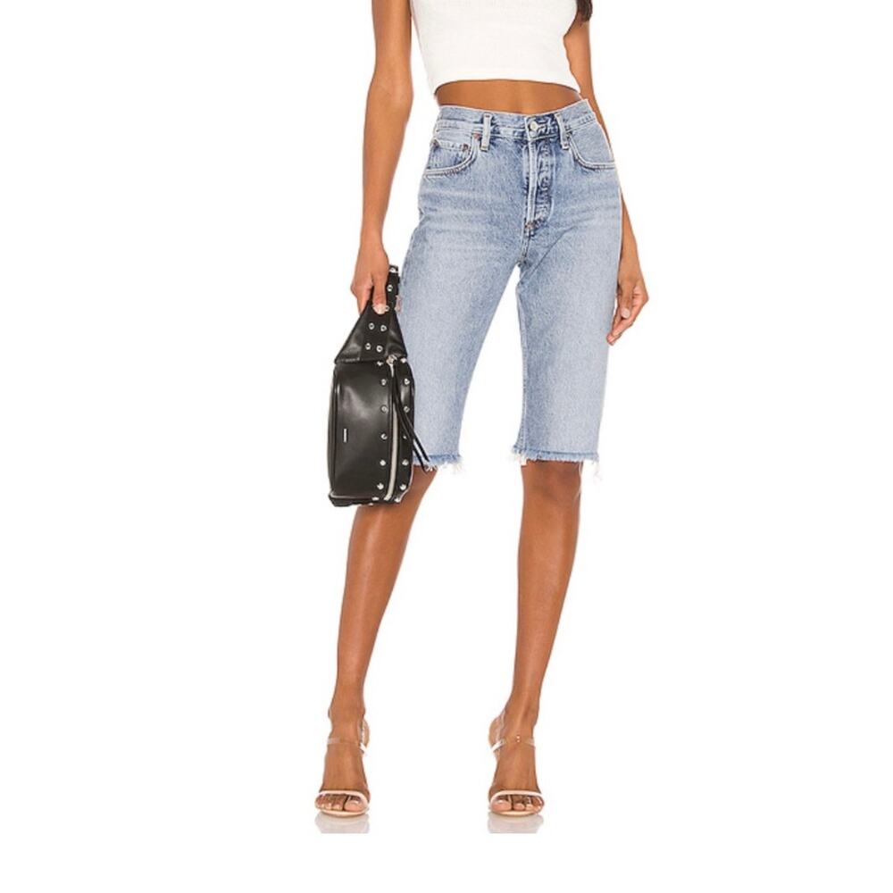 Agolde Carrie Long Shorts Sz 24 High Rise Slim Fit Knee Length Denim in Forfeit